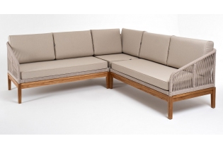 MR1002170 диван модульный плетеный из роупа, основание дуб, роуп бежевый круглый, ткань бежевая 035